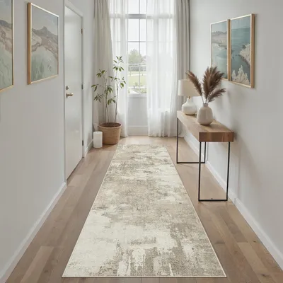 Image de Tapis lavable - Beige, motif abstrait - 100 x 150 cm