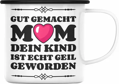 Produktbild von Trendation - Mama Geschenk Muttertagsgeschenk Emaille Tasse von Sohn Tochter Lieblingskind Emaille Tasse Spruch (Schwarz)