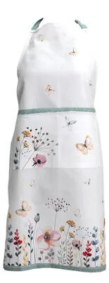 Imagen del producto de Delantal de cocina Clayre & Eef, 70x85 cm, blanco y verde, de algodón, con estampado de flores
