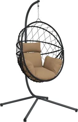 Obrázek produktu pro vidaXL Závěsné křeslo Egg Design se stojanem Taupe Ratan and Steel