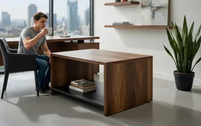 Image de Élégante table basse en bois avec plateau, style moderne
