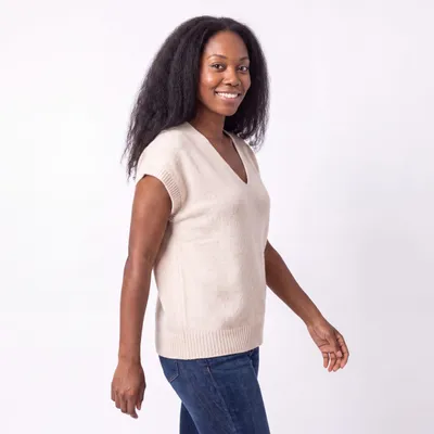 Produktbild von Strickpullover Damen Pullunder V-Ausschnitt 38 40 42 Strickshirt Kurzarm