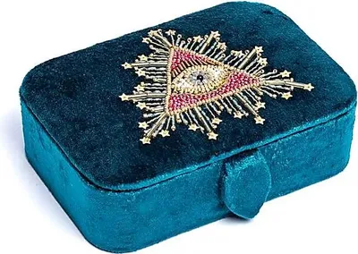 Produktbild von Schmuck-/Tarot-Box Samt-Petrol mit Tarot-Auge – 11 x 15,5 x 5 cm