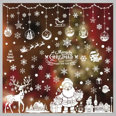 Produktbild von Fensteraufkleber Weihnachten Fenstersticker Weihnachtsmann Schneeflocke - 190 Aufkleber - 9 Bögen - PVC wiederverwendbar - Doppelseitig