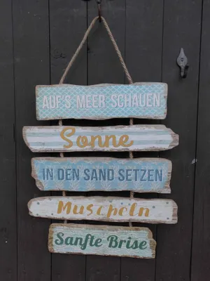 Produktbild von Schild Meer Sonne Strand - Holz/MDF a. Kordel Geschenk 40 cm