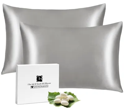Immagine prodotto di Copertura per cuscino in seta, 30x50 cm, seta di gelso, ideale per capelli e pelle, colore grigio pesca, set da 2