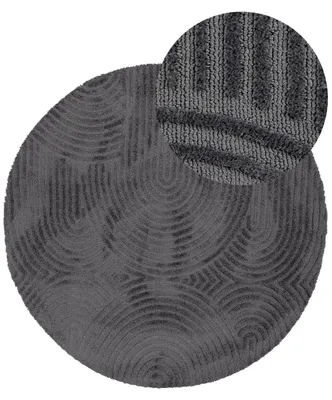 Image de carpetfine Tapis Holly Zen Ronde effet haut-bas tapis très doux gris Ø 300 cm | Tappeto velours corail Moderno per soggiorno, camera da letto e camera dei bambini