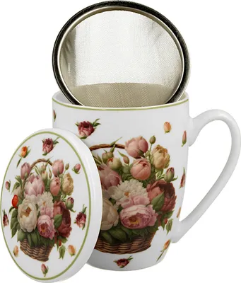 Produktbild von DUO Becher 360 ml BASKET OF FLOWERS PEONIES mit Teesieb, New Bone China Porzellan