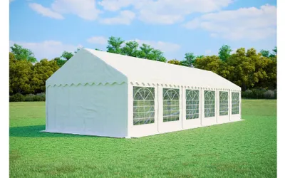 Produktbild von Partyzelt 4x12 m PREMIUM – PVC-Plane 500 g/m², flammhemmend, Bodenrahmen + Dachverstrebungen, bis 110 Personen - Weiß