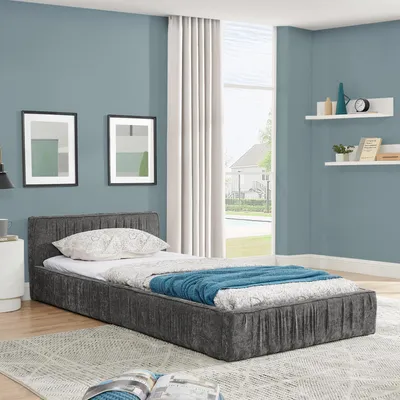 Produktbild von MODFU Allrounder-Bett ohne Matratze 90×200 Kinderbett mit stabiler Tragaufbau,Bettgestell aus Ökologischem Eukalyptusholz,Dunkelgrau
