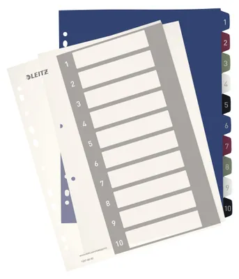 Produktbild von Leitz 12370000, Numerischer Registerindex, Polypropylen (PP), Mehrfarbig, Porträt, A4 Maxi, 245 mm