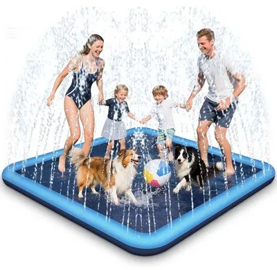 Produktbild von Unyqoos® Wasserspielmatte – Sprühmatte für Kinder & Haustiere, 200 cm quadratisch, BPA‑frei, Antirutsch, verstellbarer Sprühkopf bis 1,6 m