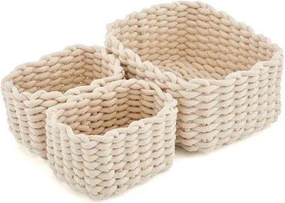 Obrázok produktu pre Košík na bavlnené šnúry, 3-dielny, slonovinová farba, kúpeľňa, detská izba