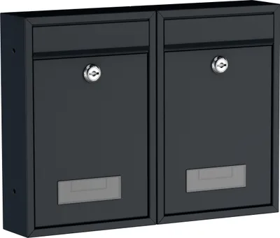A product shot of two black mailboxes side-by-side against a white background.