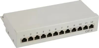 Obrázek produktu pro InLine® Patch panel Cat.6 12-ti kanálový, montáž na stůl/zeď, světle šedý, RAL7035
