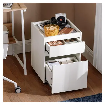 Produktbild von Rollcontainer Bürowagen für Schreibtisch Beistellwagen Aktenwagen Beistelltisch Druckertisch Nachttisch mit Rollen Weiß BHT ca. 40x54x40cm