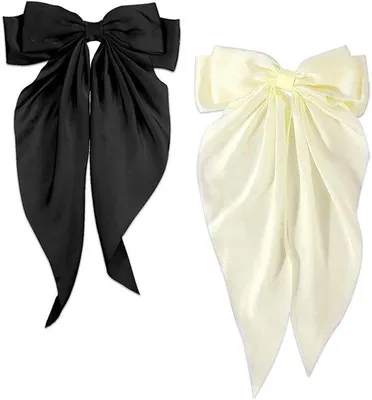 Image de Grandes barrettes pour femmes, noires et blanc crème, lot de 2
