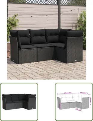 Produktbild von The Living Store 4-tlg. Garten-Sofagarnitur mit Kissen Schwarz Poly Rattan