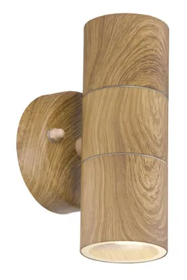 Produktbild von Globo Lighting Außenleuchte Edelstahl holzoptik matt, Glas klar, Richtung Lichtschein: auf- und abwärts, IP44, BxH: 85x165mm, AL: 93mm, exkl. 2x GU10 35W 230V