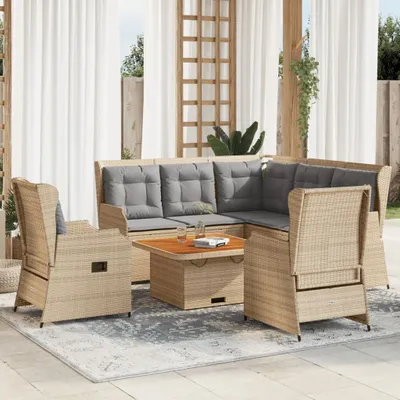 Image de Maison Exclusive - Ensemble salon de jardin 5 pièces avec coussins, rotin synthétique beige