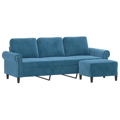 Zdjęcie produktu dla vidaXL 3-osobowa sofa z podnóżkiem niebieska 180 cm aksamitna