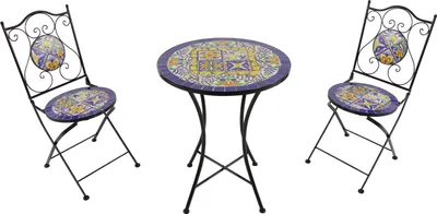 Immagine prodotto di AXI Amélie Set Bistrot da Balcone, 2 Sedie 1 Tavolo, Set Bistrò Veranda Mosaico Giallo/Blu - Set Bistro da Giardino, Tavolo Bistro a Mosaico per Giardino/Balcone/Terrazza