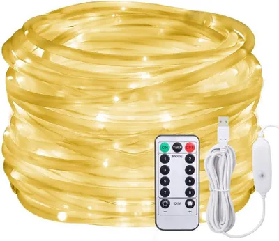Zdjęcie produktu dla Świąteczna girlanda LED – 13 metrów – 100 diod – Ciepła biel – Łańcuch świetlny do użytku wewnątrz i na zewnątrz – Wodoodporny