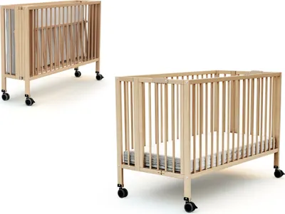 Image de AT4 - Lit bébé pliant professionnel 60x120 cm FLOW Hêtre verni | Bois massif | Confort de sommeil | Sommier à lattes | Rangement facile | Emplacement matelas | Pliable | Assistante maternelle