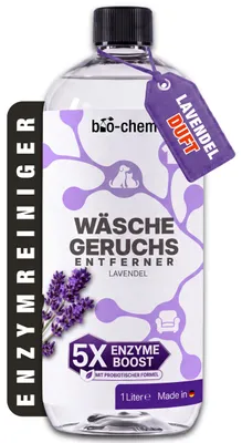 Produktbild von bio-chem Wäsche Geruchsentferner Enzymreiniger Waschmittel-Zusatz 1L – Duft Lavendel | Probiotische Langzeitwirkung | Porentief gegen Schweiß & Urin