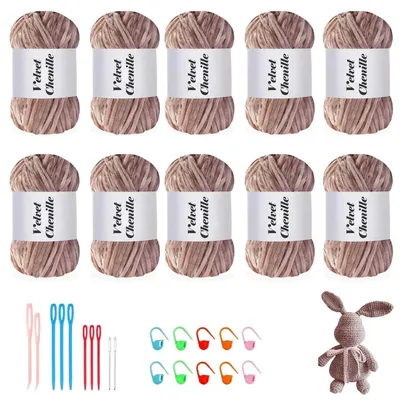 Immagine prodotto di Filato chenille, 1000g (10 gomitoli da 100g), estremamente morbido, ideale per lavorare a maglia e all'uncinetto, disponibile in 24 colori