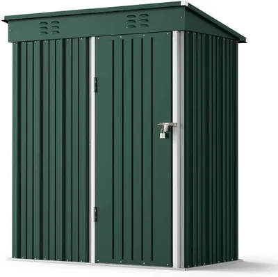 Image de BEALIFE Abri de jardin en métal | Abri de jardin résistant aux intempéries 160x95x180 cm pour outils de jardin & accessoires d'extérieur | Couleur : gris/vert/brun | CC21