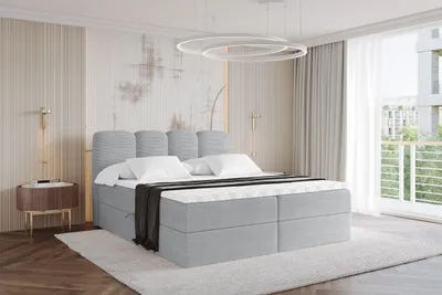 Produktbild von ALTDECOR Boxspringbett - H3 Matratze und Topper - NINA - 180x200 - Grau - Doppelbett, Boxbett, Polsterbett mit Bettkasten mit Stauraum und Kopftei