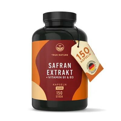 Produktbild von Safran Extrakt + Vit B1 & B3, 150 Kapseln, Markenrohstoff Affron®, TRUE NATURE®