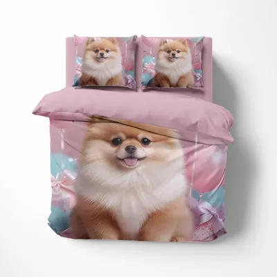 Produktbild von FEBE 3D Bettwäsche Hund Bettbezug-Set 135x200 + Kissenbezug 80x80 cm Wendebettwäsche 2 Teilig mit Reißveschl