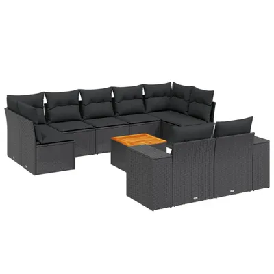 Produktbild von vidaXL 10-tlg. Garten-Sofagarnitur mit Kissen Schwarz Poly Rattan