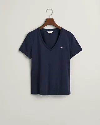 Image de T-shirt à manches courtes Gant Reg Shield avec encolure en V Bleu S Femme Bleu S