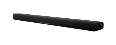 A black soundbar is shown against a white background.