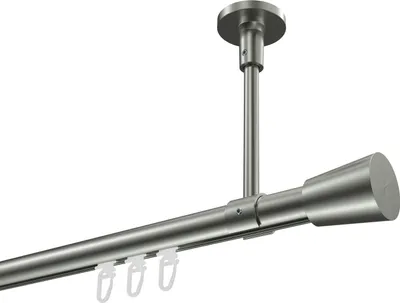 Produktbild von Interdeco Innenlaufstange / Gardinenstange mit Innenlauf Edelstahl-Optik, Typ Sonette Sitra (Konus) Deckenmontage, 20 mm Ø 1-läufig, 240 cm