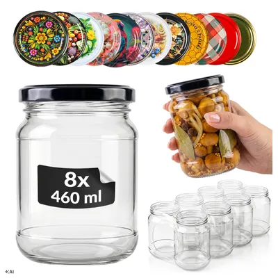 Zdjęcie produktu dla SUPERBUTELKI - 8 szt. Słoiki na przetwory, ogórki, dżem, miód, szklane słoiki 460 ml