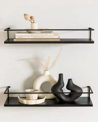 Immagine prodotto di Set di mensole sospese da parete in metallo e legno, 2 pezzi, rovere nero