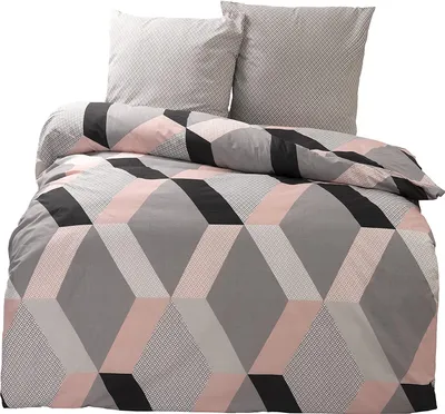 Produktbild von leonado vicenti Bettwäsche, 100% Baumwolle Renforce, 240x220 cm, Rosa Grau Schwarz, Wendefunktion, Raute, 3-teilig, Hautfreundlich, Trocknergeeignet, waschbar bis 40°C, bügelleicht