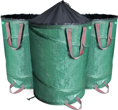 Produktbild von VOUNOT® Pop Up Gartensack mit Griffen und Kordelzugverschluss 3er Set 150 L, Laubsack Selbstaufstellend Gartenabfallsack, Grün