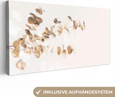 Produktbild von MuchoWow® - Leinwandbilder - Eukalyptus - Gold - Blätter - Luxus - Natur, Wandbild, Wanddeko Bilder Wohnzimmer, 40x20cm