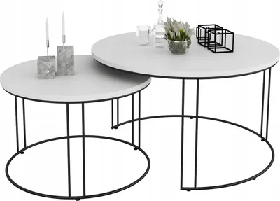 Zdjęcie produktu dla Zestaw Okrągłych Stolików Kawowych 2w1 Salon Loft Czarny+Biały Mat