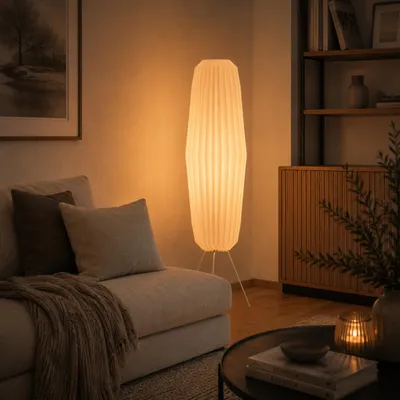 Produktbild von Dreibein Stehlampe, 110 cm Höhe, E27, max. 20 W, Papier/Metall, weiß