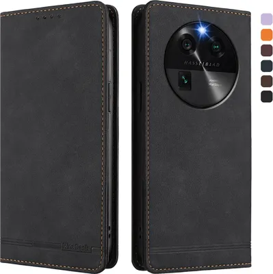 Produktbild von Hülle für Oppo Find X6, Retro Kunstleder Ständer Klapphülle mit Kartenfächer und Magnetische Schwarz