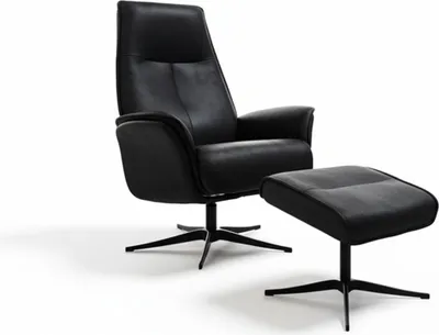 Produktbild von KAWOLA Relaxsessel JOSIANE Drehsessel Lederfaserstoff schwarz mit Hocker