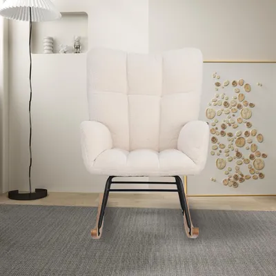 Produktbild von Gepolsterter Schaukelstuhl mit hoher Rückenlehne für Wohnzimmer und Balkon, Beige