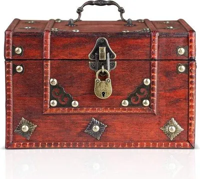 Produktbild von Famanu Schatzkiste Dominique 24 x 20 x 15 cm - braun mit Klinken, Schloss und Schlüssel