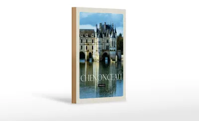Produktbild von Holzschild Reise 12x18 cm Retro Chenonceau France Schloss Dekoration